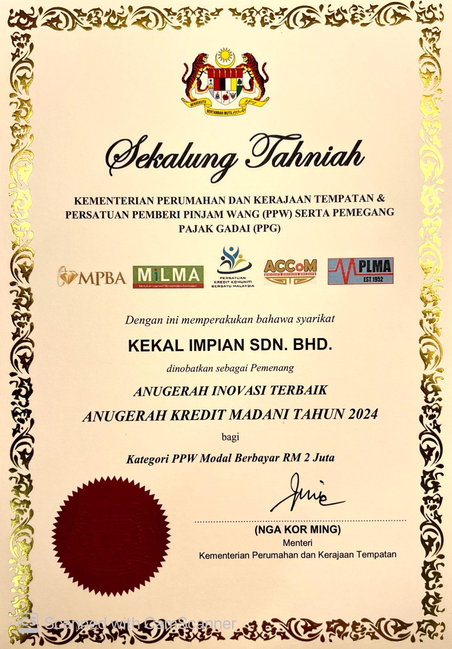 Sijil Pengiktirafan daripada KPKT